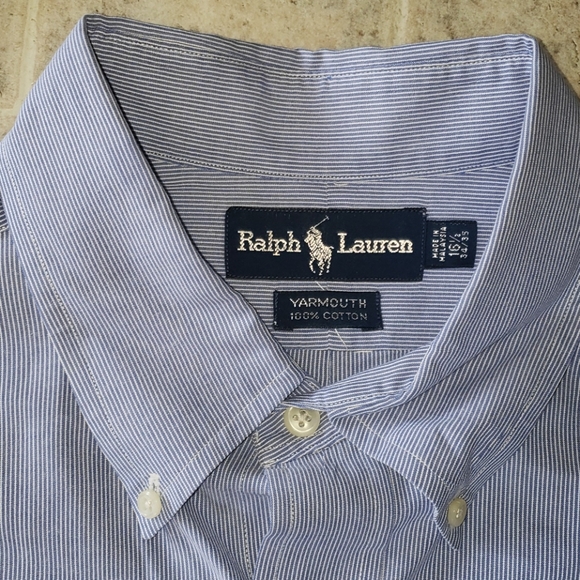 RALPH LAUREN BLUE COTTON DRESS SHIRT - Picture 4 of 8